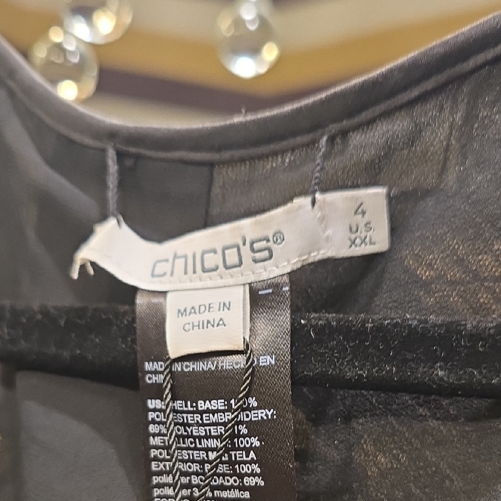 Chico's Black and Gold Embroidered Sequin Jacket Size 4 - Picture 3 of 16